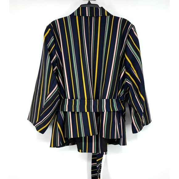 Eloquii Blazer Jacket Blue Black Stripe Tie Waist NWT - Picture 6 of 8
